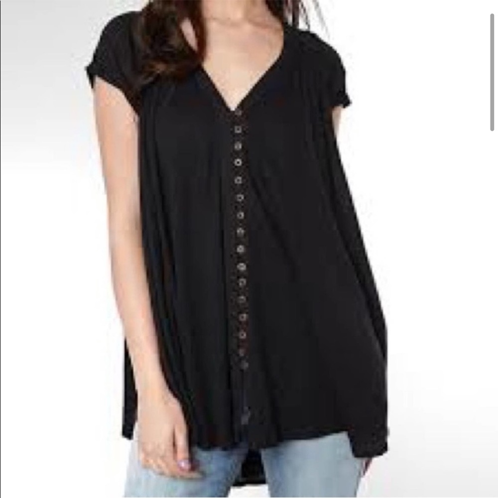 NWT Free People Black Highland High Low Oversized Top